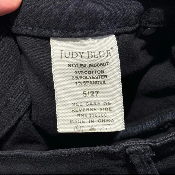 Judy Blue Navy Garment Dyed 5 Wide Leg Tummy Control Cropped High Waist Jeans - Picture 4 of 7
